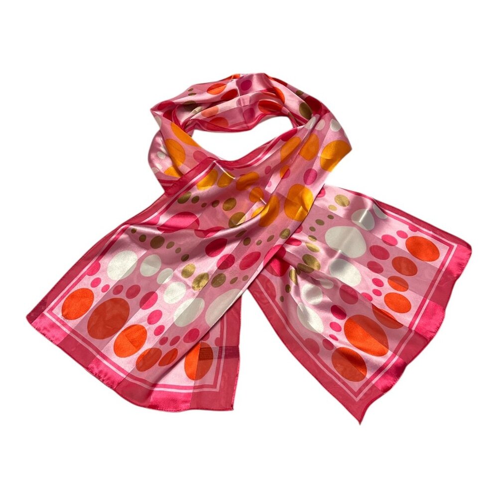Vintage Pink Polka Dot Scarf Y2K Retro Mod 60s Style Long Neck Wrap 58”